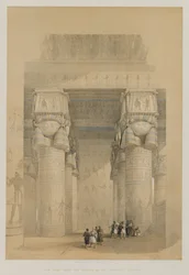 Ägypten und Nubien, Band II: Blick unter dem Portikus des Tempels von Dendera, 1849