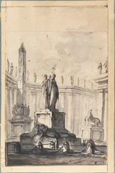 Architektonische Fantasie mit Brunnen und Obelisk