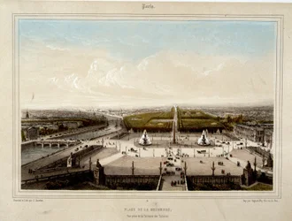 La Place de la Concorde - Lithographie von Jacottet