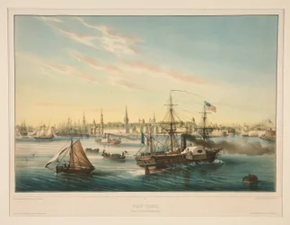 New York. Ankunft des transatlantischen Dampfers.