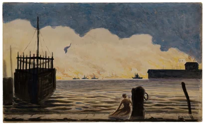 Mädchen auf einem Pier, ca. 1900
