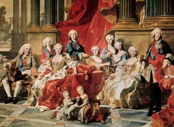 Philipp V. umgeben von seiner Familie. Detail eines Gemäldes von Louis Michel van Loo