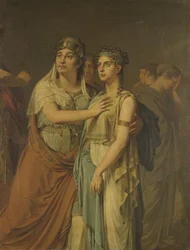 Die Schauspielerinnen Joanna Cornelia Ziesenis-Wattier (1762-1827) und Geertruida Jacoba Grevelink-Hilverdink (1786-1827) in Iphigenia (1674) von Jean Racine (1639-99)