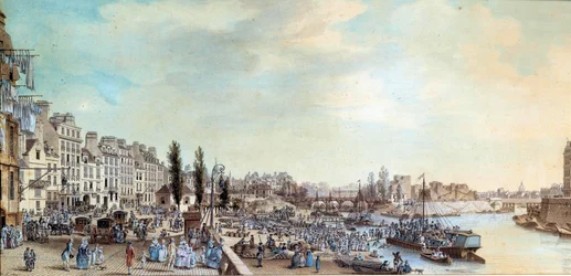 Ansicht des Hafens von Saint Paul und des Büros der Wasserboote im Jahr 1782 Pastellgemälde von Louis de Lespinasse (1734-1808) 1782 Paris, Musée Carnavalet