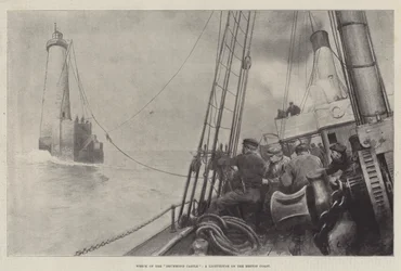 Wrack der Drummond Castle, ein Leuchtturm an der bretonischen Küste