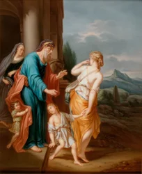 Sarah mit Kind vor dem Portal und Hagar