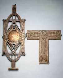 Ein kupferbeschichtetes gusseisernes Treppengeländer und ein kupferbeschichtetes Metalldekorationspaneel, ca. 1894