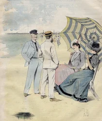 Seebäder: am Strand. von L. Vallet. Aquarell. 1892