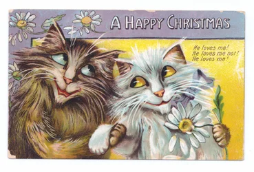 Edwardianische Weihnachtskarte von zwei liebevollen Katzen, ca. 1910