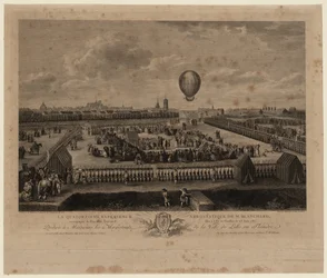 Der Ballon von Jean-Pierre Blanchard steigt am 26. August 1785 in Lille auf