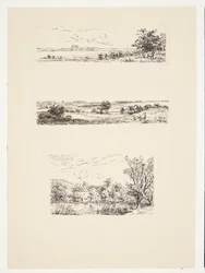 Blatt mit drei kleinen Landschaften