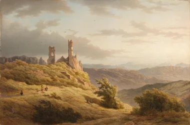 Gebirgige Landschaft mit Ruine