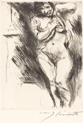 Akt mit hochgehobenem Hemd Frau zieht sich aus, 1921