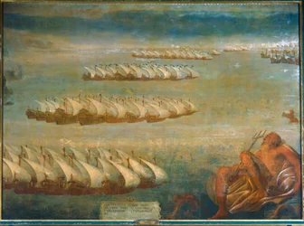 Die Seeschlacht von Lepanto 1571, in der die Kaiserliche Flotte unter Don Juan d