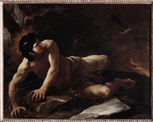 Die Versuchung des heiligen Benedikt, der sich in die Dornen wirft, um den Versuchungen zu entgehen. Museo dell