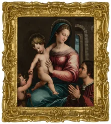 Die Madonna und das Kind mit dem kleinen Johannes dem Täufer und einem Stifter