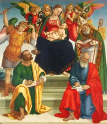 Madonna und Kind mit Heiligen und Engeln