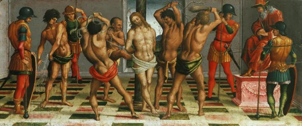 Die Geißelung Christi, Beweinung Christi, Predella-Panel