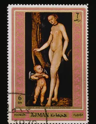 Briefmarke aus der Serie „Berühmte Gemälde (Akte)“
