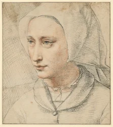 Brustbild einer Frau mit Haube, halb nach links gewandt