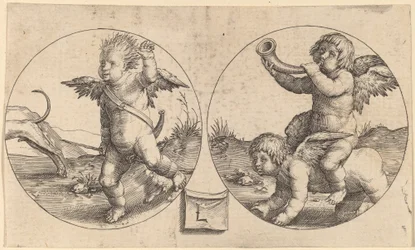 Zwei Cupidos in zwei Kreisen