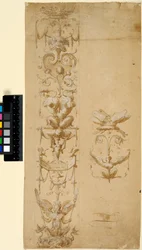 Wand- oder Pilasterdekoration mit streng symmetrisch angeordneten Grotesken