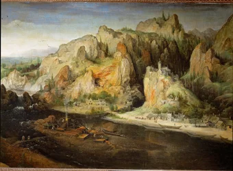 Gebirgslandschaft mit Hochofen