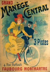 Grand Manege Central, Werbeplakat für Radrennbahn, Frau auf Fahrrad darstellend