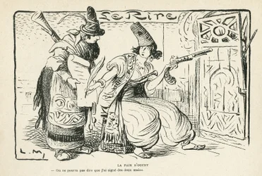 Illustration in Le Rire, 26/10/12 - Der Frieden von Ouchy - Balkans, Schweiz, Krieg 14-18, Vertrag von Lausanne (Gravur)