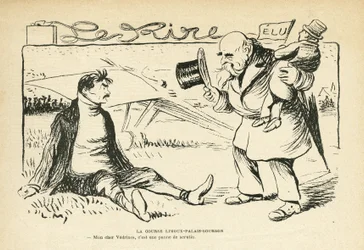 Illustration in Le Rire, 30/03/12 - Das Limoux-Palais-Bourbon-Rennen - Wahlen, Luftfahrt - Vedrines Jules (1881-1919) (Gravur)