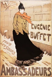 Vintage-Plakat der französischen Sängerin Eugenie Buffet im Schnee