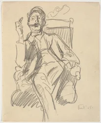 Der Kunsthistoriker Carl V. Petersen, sitzend, mit Zigarre