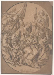 Die Heilige Familie mit dem kleinen St. Johannes, in einem Oval, ca. 1623