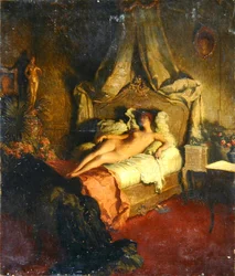 Akt auf einem roten Bett