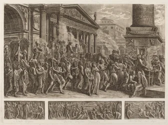 Die Asche Trajans in einem Triumphzug getragen