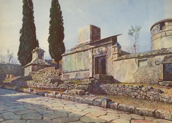 Pompeji: Via dei Sepolcri, Gräber und Zypressen