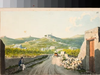 Blick über das Santuario Nostra Signora del Monte, Genua (Aquarell, ca. 1825)
