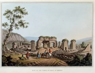 Ruinen des Tempels der Diana (Artemis) in Ephesos, ehemals antike Stadt Griechenlands, heute in der Türkei. In „Views in the Ottoman Dominions, in Europe, in Asia, and some of the Mediterranean islands“ von Luigi Mayer, London
