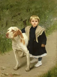 Junges Kind und ein großer Hund