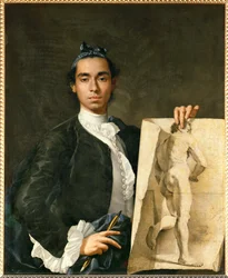 Porträt des Künstlers, der eine Akademie hält