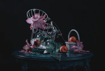 Stimmungsvolle Äpfel und Clematis