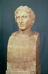 Porträtbüste Alexanders des Großen (356-323 v. Chr.), bekannt als Azara-Herme, griechische Replik eines Originals aus dem 4. Jahrhundert v. Chr.