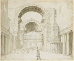 Innenansicht des Langhauses von Alt-St. Peter mit Ausblick auf den Neubau