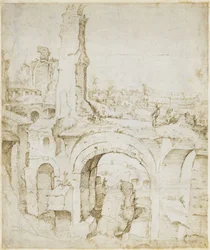 Blick von der Domus Severiana auf das Kolosseum