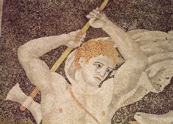 Die Hirschjagd, Detail eines Jägers aus dem Mosaik im Haus der Entführung der Helena