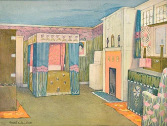 Die Dekoration eines kleinen Schlafzimmers, ca. 1899