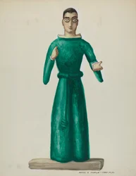 Holz-Santo im leuchtend grünen Kleid, 1935-1942