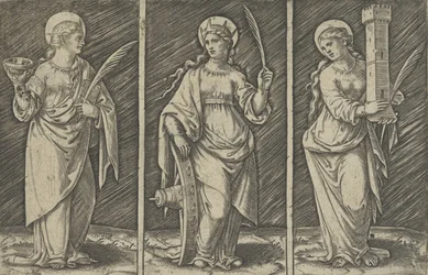 Heilige Barbara links, Heilige Katharina Mitte, Heilige Lucia rechts, ca. 1500-1527