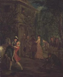 Elegante Figuren vor einem Haus