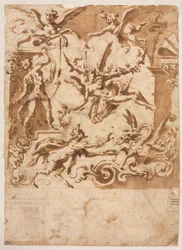 Groteske mit einem Satyr, der einen Drachen füttert (recto)